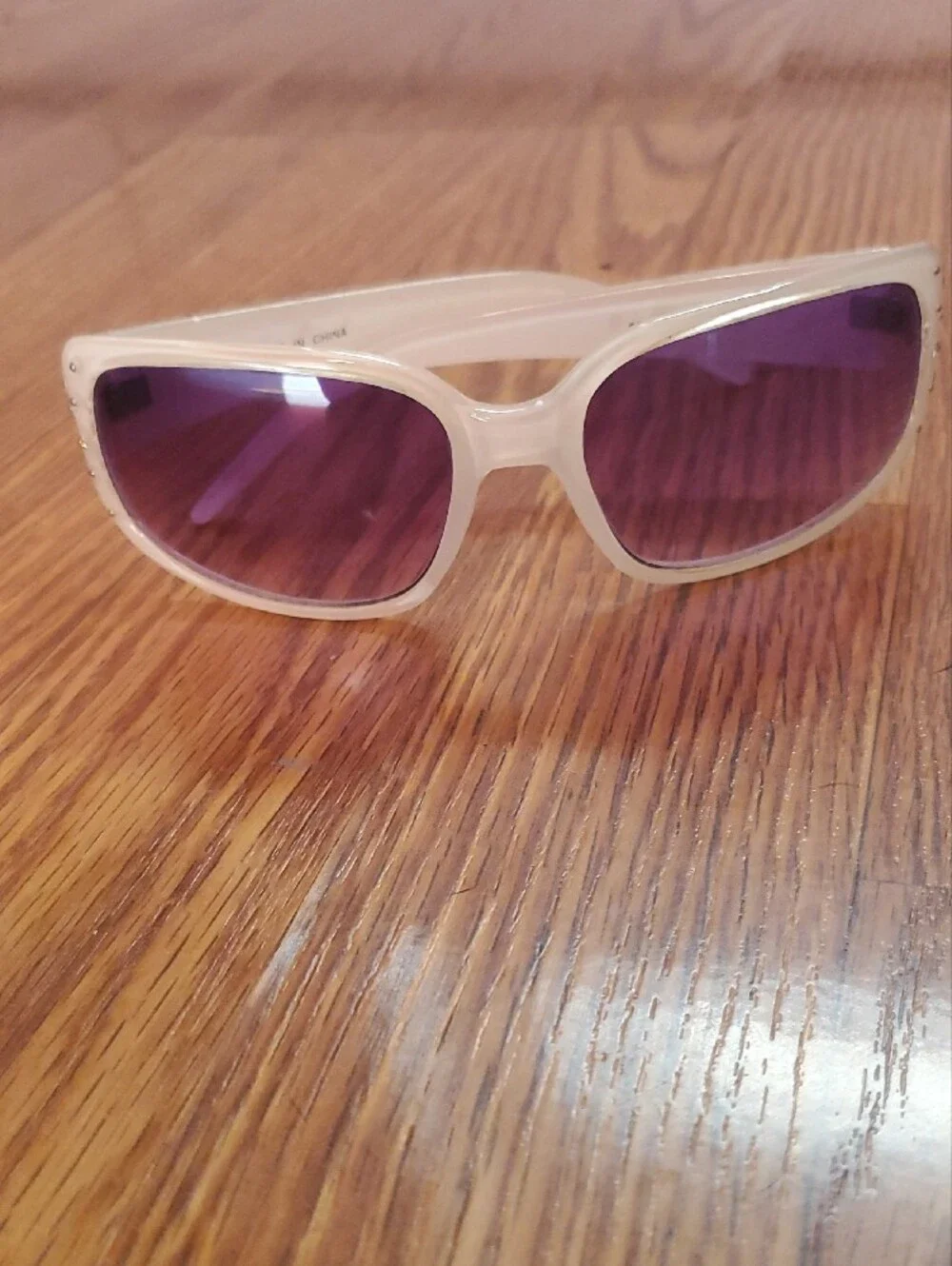 Y2K Purple Lenses With White Frames And Rhinestones On The Sides